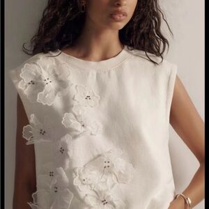 Anthropologie White Floral Muscle Tee